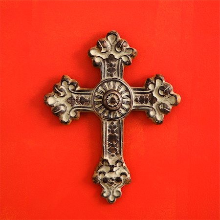simsearch:400-03944899,k - Ornate religious cross hanging on red wall. Stock Photo - Budget Royalty-Free & Subscription, Code: 400-03945553