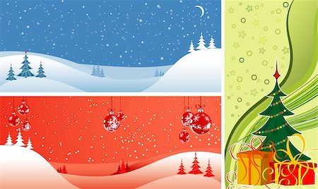 simsearch:400-03969682,k - Three abstract Christmas background with baubles, gifts, trees, element for design, vector illustration Stockbilder - Microstock & Abonnement, Bildnummer: 400-03945697