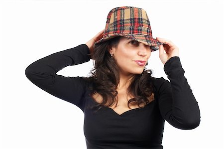 simsearch:6107-06117700,k - Portrait of a smiling casual woman with hat, over a white background Photographie de stock - Aubaine LD & Abonnement, Code: 400-03946125