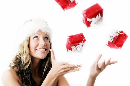 shocked face animal - winter portrait of a beautiful young smiling woman with a gift in her hands Stock Photo - Budget Royalty-Free & Subscription, Code: 400-03946164