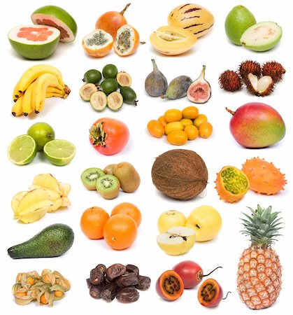 image set of fresh ripe exotic fruits on white background. See larger versions of each image separately in my portfolio Photographie de stock - Aubaine LD & Abonnement, Code: 400-03946540