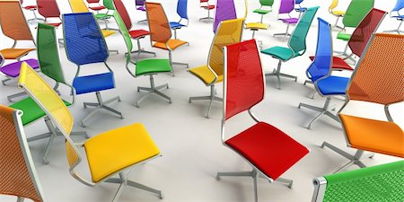 colour group office chairs 3D rendering on white background Stock Photo - Budget Royalty-Free & Subscription, Code: 400-03946898