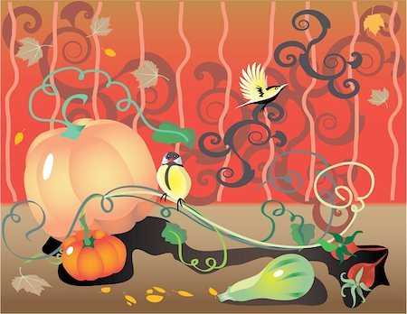 pumpkin leaf pattern - autumn illustration with typical elements and colors Foto de stock - Super Valor sin royalties y Suscripción, Código: 400-03947887