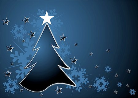 simsearch:600-01695416,k - Christmas tree over blue background with snow crystals Foto de stock - Super Valor sin royalties y Suscripción, Código: 400-03948017