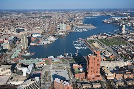 simsearch:832-03723791,k - Aerial view of the Inner Harbor in Baltimore, Maryland. Photographie de stock - Aubaine LD & Abonnement, Code: 400-03948620