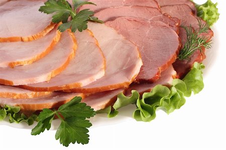 Ham and beef slices on white plate, close-up, isolated on white background Stock Photo - Budget Royalty-Free & Subscription, Code: 400-03948773