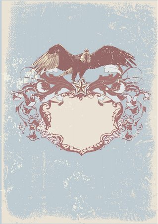 floral tattoo - Cadre décoratif avec aigle stylisé. Illustration vectorielle. Grunge background. Photographie de stock - Aubaine LD & Abonnement, Code: 400-03949490