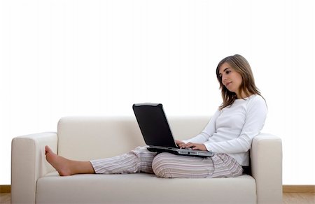 simsearch:400-04017977,k - Beautiful woman working at home with her laptop Photographie de stock - Aubaine LD & Abonnement, Code: 400-03949724