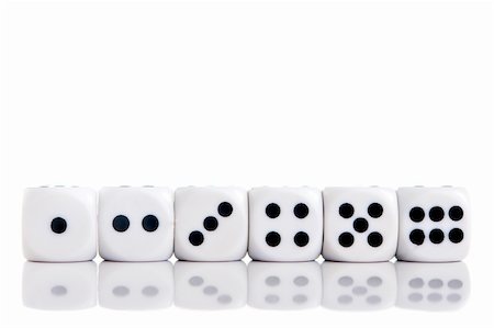 simsearch:400-07775500,k - White dice in a row from 1 to 6 Stock Photo - Budget Royalty-Free & Subscription, Code: 400-03949775