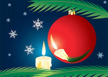 Candle and xmas ball. A christmas card. A vector illustration. Stock Photo - Budget Royalty-Free & Subscription, Code: 400-03949949