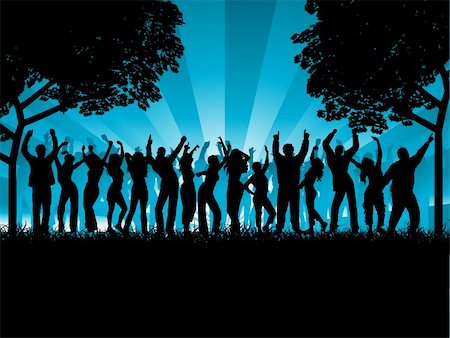 Silhouettes of lots of people dancing outdoors Stock Photo - Budget Royalty-Free & Subscription, Code: 400-03940039