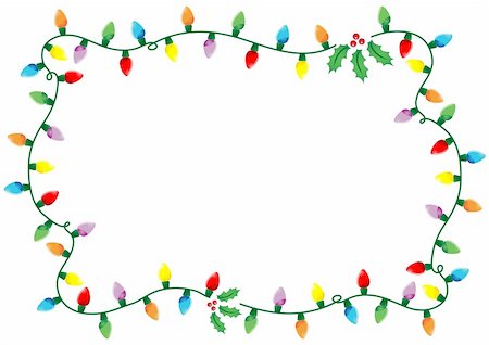 simsearch:400-03920699,k - Frame made of Christmas lights and holly over white background Photographie de stock - Aubaine LD & Abonnement, Code: 400-03940134
