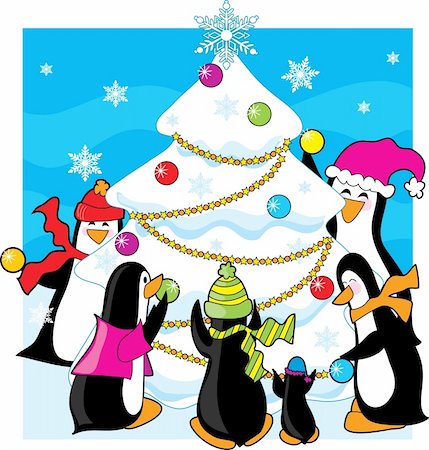 simsearch:400-08333897,k - A family of penguins decorating a snow and ice tree Stockbilder - Microstock & Abonnement, Bildnummer: 400-03940137