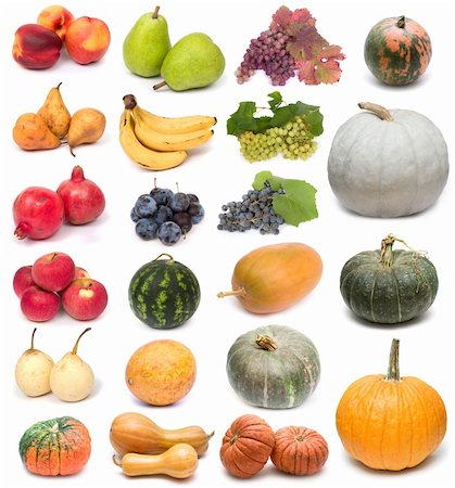 simsearch:400-03939805,k - image set of fresh ripe fruits and pumpkins on white background. See larger versions of each image separately in my portfolio Photographie de stock - Aubaine LD & Abonnement, Code: 400-03940314