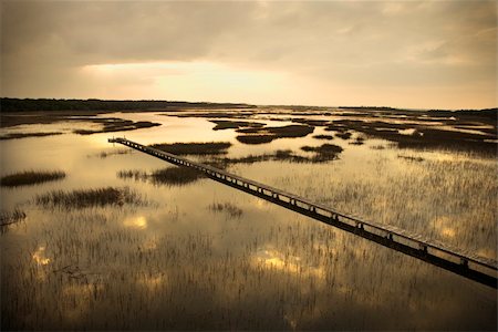 Scenic wooden walkway stretching over wetlands at sunset on Bald Head Island, North Carolina. Stock Photo - Budget Royalty-Free & Subscription, Code: 400-03940562