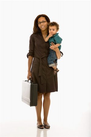 African American mid adult businesswoman holding toddler son on hip smiling at viewer. Stock Photo - Budget Royalty-Free & Subscription, Code: 400-03940934