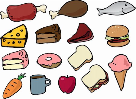 Assorted food icons lineart hand-drawn vector illustration Foto de stock - Super Valor sin royalties y Suscripción, Código: 400-03941100