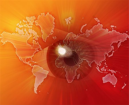 simsearch:400-03941064,k - Digital collage of an eye over a map of the world orange Fotografie stock - Microstock e Abbonamento, Codice: 400-03941129