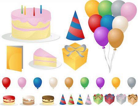 red blue birthday balloon clipart - Various icons for a party.  Various easy-to-change color schemes. Vector isometric illustration. Stock Photo - Budget Royalty-Free & Subscription, Code: 400-03941142