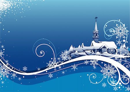 snow covered cottage - Abstract Blue Xmas Bckg - vector illustration as christmas background Stock Photo - Budget Royalty-Free & Subscription, Code: 400-03941957