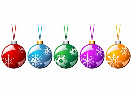 simsearch:400-04749446,k - Ornamented Christmas balls with ribbons in different colors isolated over white background Foto de stock - Super Valor sin royalties y Suscripción, Código: 400-03942201