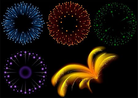 simsearch:600-05854217,k - Fireworks Set - Detailed and colored vector illustration with special lightning effects. Photographie de stock - Aubaine LD & Abonnement, Code: 400-03942748