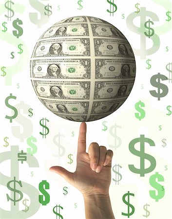 simsearch:400-05166790,k - Financial concept - hand holding spinning money globe and money symbols in the background Stock Photo - Budget Royalty-Free & Subscription, Code: 400-03942996