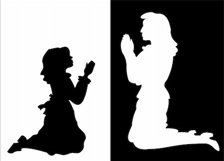 Silhouettes of a young girl and a woman in prayer Stock Photo - Budget Royalty-Free & Subscription, Code: 400-03943010