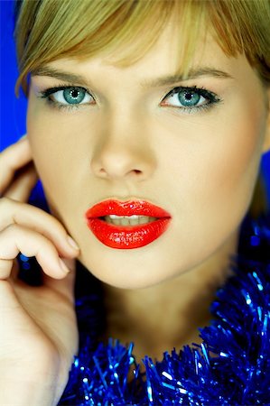 simsearch:400-04725812,k - Portrait of Beautiful woman with red lipstick and color chain on her neck Foto de stock - Super Valor sin royalties y Suscripción, Código: 400-03954259