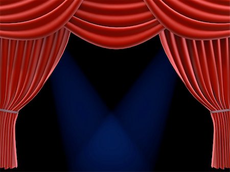 simsearch:859-06710989,k - 3d rendered illustration of a red theatre curtain with two spotlights Stock Photo - Budget Royalty-Free & Subscription, Code: 400-03954649