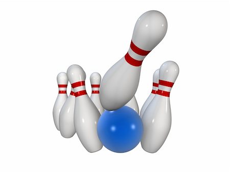 simsearch:400-05163136,k - 3d rendered illustration of some bowling pins and a blue ball Stockbilder - Microstock & Abonnement, Bildnummer: 400-03954844