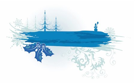 snowflakes and snowman drawings - Abstract christmas frame with trees, snowman & mistletoe, element for design, vector illustration Stock Photo - Budget Royalty-Free & Subscription, Code: 400-03955333