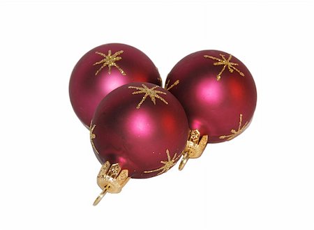 simsearch:700-02461235,k - Three Red christmas balls with gold stars on them - Christmas decoration. Fotografie stock - Microstock e Abbonamento, Codice: 400-03956724