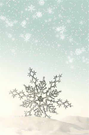 simsearch:600-01695417,k - Sparkling snowflake in the snow with white background Foto de stock - Super Valor sin royalties y Suscripción, Código: 400-03956751