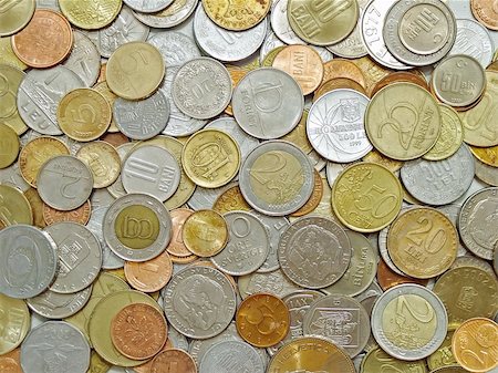 Top view of various metallic coins Stock Photo - Budget Royalty-Free & Subscription, Code: 400-03956797