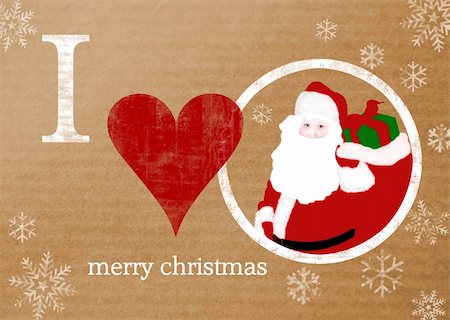 simsearch:846-09013030,k - i love santa greeting card / wallpaper / background - retro style, faded and stressed artwork on parcel paper. all things christmassy in a traditional retro yet modern style. Stock Photo - Budget Royalty-Free & Subscription, Code: 400-03957741