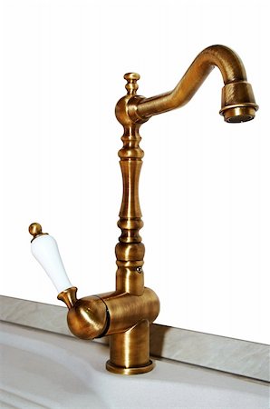 simsearch:841-05781420,k - The copper faucet on a white background Foto de stock - Royalty-Free Super Valor e Assinatura, Número: 400-03950191