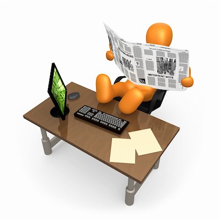 3d person relaxing at the office reading his newspaper . Photographie de stock - Aubaine LD & Abonnement, Code: 400-03951149