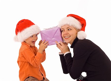 simsearch:400-05177023,k - Woman and boy checking christmas presents - isolated Stock Photo - Budget Royalty-Free & Subscription, Code: 400-03951365