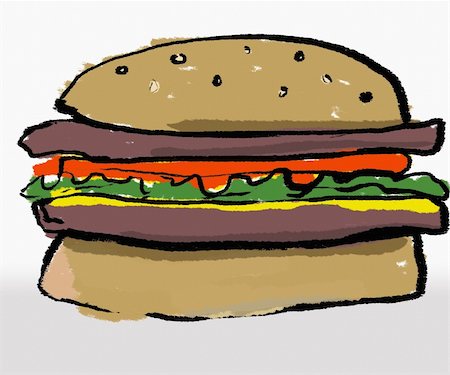 food drawings - A child like drawing of a hamburger Stock Photo - Budget Royalty-Free & Subscription, Code: 400-03951388