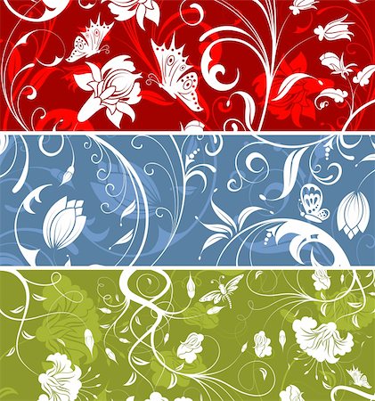 drawings of spring season - Three abstract flower pattern with butterfly, element for design, vector illustration Stock Photo - Budget Royalty-Free & Subscription, Code: 400-03951769