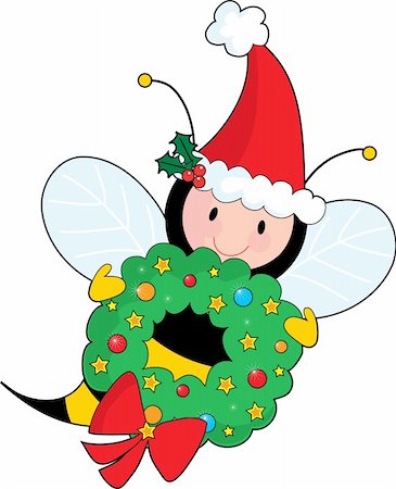 simsearch:400-07107254,k - A bee holding a Christmas wreath and wearing  a Santa hat Photographie de stock - Aubaine LD & Abonnement, Code: 400-03952007