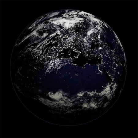 earth night asia - 3D render of planet Earth - night side with city lights - Europe, Asia and Africa     (original maps from NASA - http://visibleearth.nasa.gov) Stock Photo - Budget Royalty-Free & Subscription, Code: 400-03952077