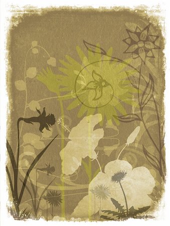 drawings of spring season - Grunge background with floral elements Foto de stock - Super Valor sin royalties y Suscripción, Código: 400-03952101