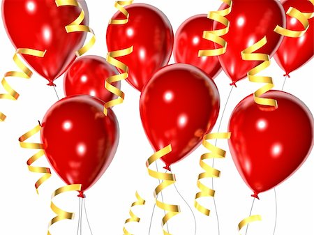 popping balloons - 3d rendered illustration of coloeful balloons with golden ribbons Stock Photo - Budget Royalty-Free & Subscription, Code: 400-03952178