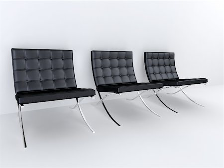 3d rendered illustration of three black leather chairs Stock Photo - Budget Royalty-Free & Subscription, Code: 400-03952253