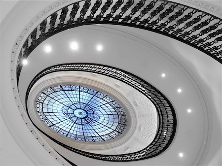 Spiral staircase with glass atrium black and white Stock Photo - Budget Royalty-Free & Subscription, Code: 400-03952637