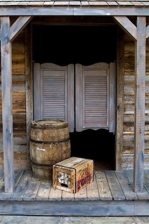 Western Style Saloon with Barrel and Box Stock Photo - Budget Royalty-Free & Subscription, Code: 400-03952840