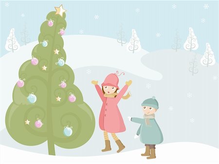 kids under big christmas tree Stock Photo - Budget Royalty-Free & Subscription, Code: 400-03953000