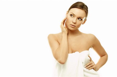 scale makeup woman - Portrait of Fresh and Beautiful sexy woman in white towel Stock Photo - Budget Royalty-Free & Subscription, Code: 400-03953543